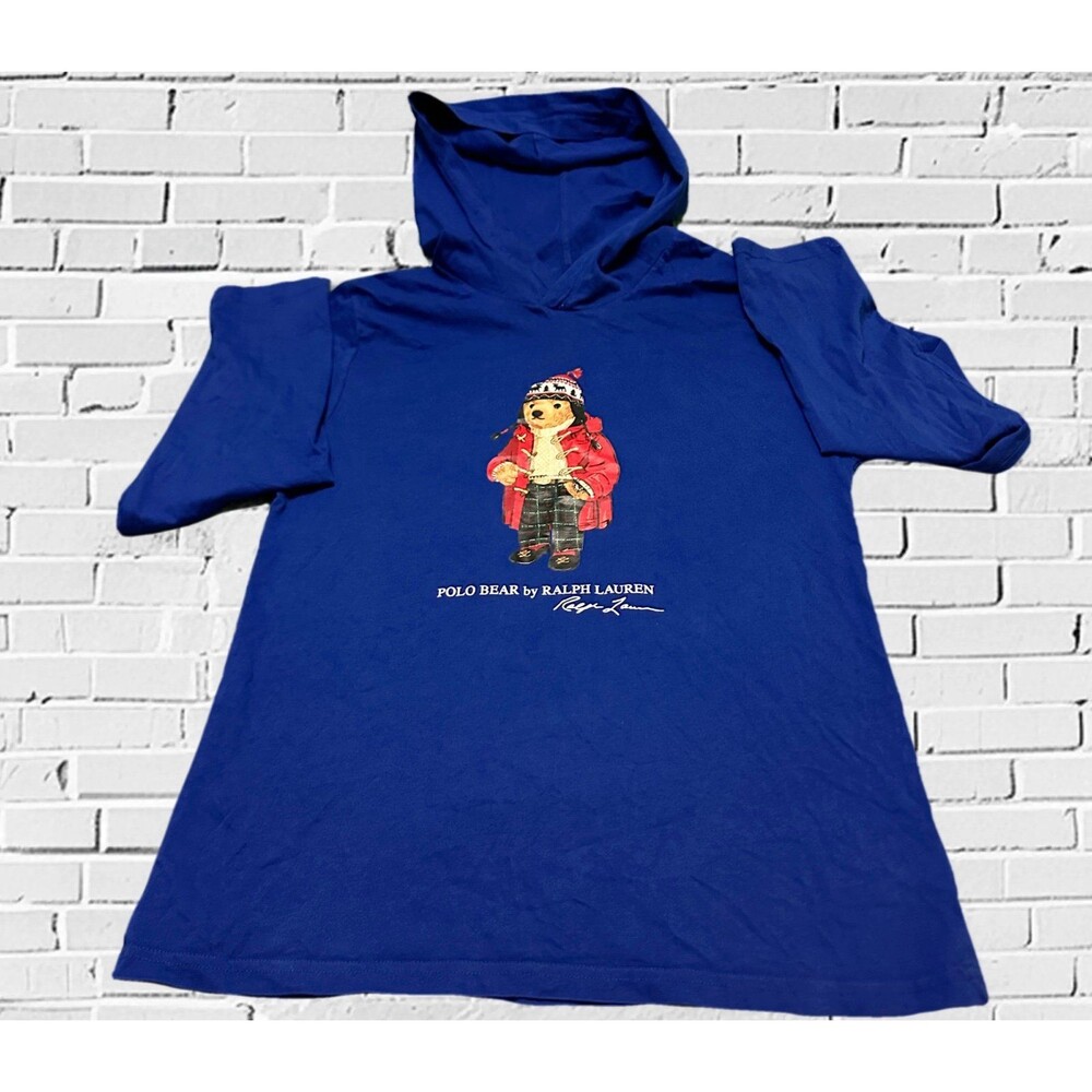 Polo by Ralph Lauren Boys Blue Hooded Polo Bear Graphic Tee XL